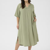 Lækreste viskose/hør kjole KCmille - Grøn