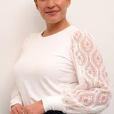 Bluse med blonde ærme "KCnioma" - Hvid