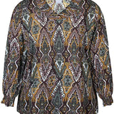 Printet bluse med V-hals