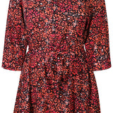 Printet kjole med bælte "Eula" - Coral