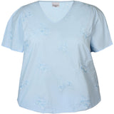Broderi bluse med elastik i taljen - Lyseblå