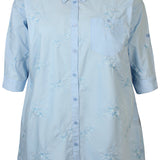 Lang stor skjorte med broderi - Lyseblå