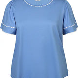 Bomulds T-shirt med bølge kant "Leia" - Blå