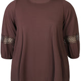 Tung viskose bluse med blonde kant - Brun
