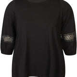 Tung viskose bluse med blonde kant - Sort
