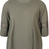 Tung viskose bluse med blonde kant - Grøn