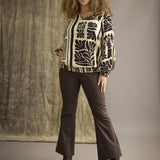 Crepet  bluse med elastik i taljen " "Orah" - Brun