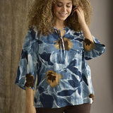 Bluse med bredt 3/4 ærme " Peri" - Blå