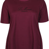 Bomulds T-shirt med rundhals - "Zh-Saee" - Wine