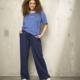 Bomulds T-shirt med rundhals - "Zh-Saee" - Blå