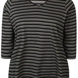 Stribet basis bomulds bluse "Alberta" - Army