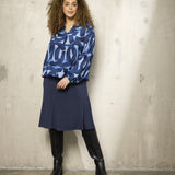 Crepet bluse med elastik i taljen "ZH-Sini" - Blå