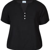 Hør bluse med elastik i taljen "ZH-Suvi" - Sort