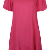 Hør kjole med kort ærme "ZH-Suvi" - Pink