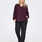 Skjortebluse med sølv glimmer "Carjosee" - Wine/Sølv