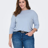 Blød bluse med bådhals - Lyseblå