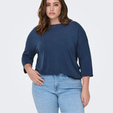 Blød bluse med bådhals - Navy