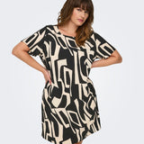 Kort kjole i let stof -  Sort/sand