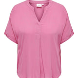 Crepe top med kort ærme - Pink