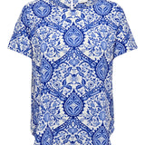 Skøn "Carvica" bluse i flot print - Blå/hvid