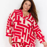 Grafisk printet bluse - Rød