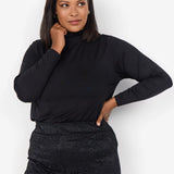 Tynd rullekrave bluse - Sort