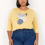 Fantastisk "Sibille" T-shirt med 3/4 ærme - Gul