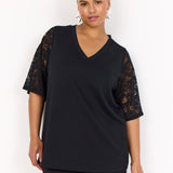 T-shirt med blonde ærmer "WA-Sabina" - Sort