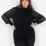 Bluse med blondeærmer - Sort/sort