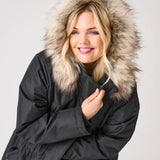 Fantastisk lækker Parka Coat  - Sort/lys pels