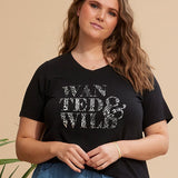 Lækker Viskose T-shirt med print - Sort