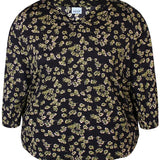 Skøn viskose bluse - Sort/Cypress Green